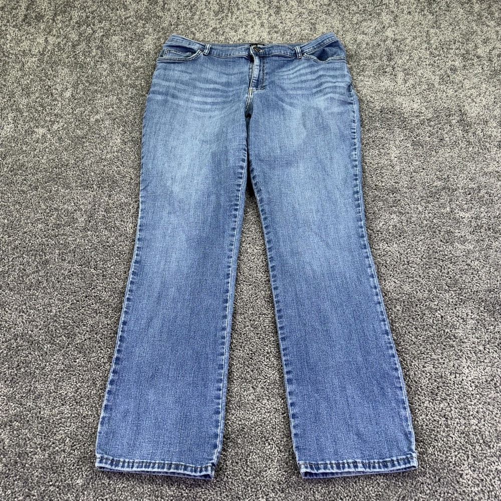 Lee Jeans Womens 18 Long Blue Relaxed Fit Straight Stretch Medium Wash Denim